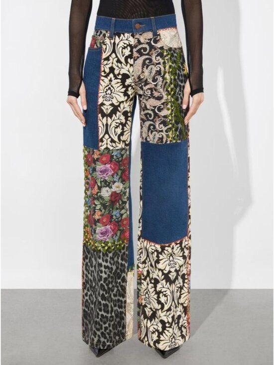Alice + Olivia Denim - Alice + Olivia Weezy Lola Blue Multi Mixed Media Jeans 26 NWT $595